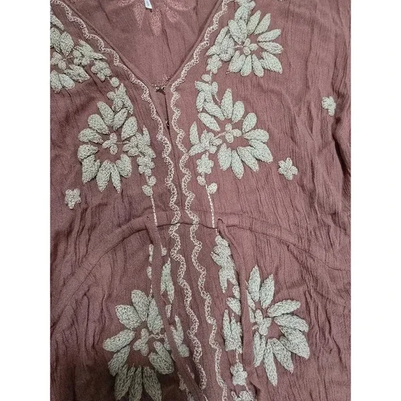 Free People Embroidered Fable Midi Dress Raspberry Pink Mauve Festival Sz Small - Picture 5 of 9